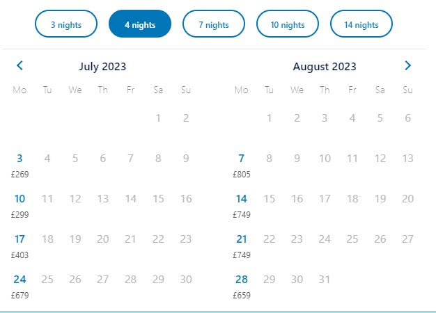 Haven Devon Cliffs prices in July and August 2023