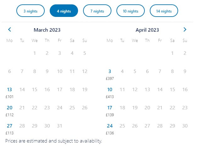 Haven Devon Cliffs prices in March and April 2023