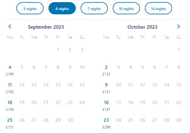 Haven Devon Cliffs prices in September and October 2023