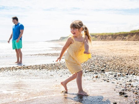 Paddling at Barmston Beach Holiday Park in Yorkshire