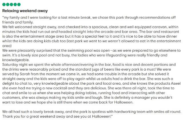 Weeley Bridge Holiday Park TripAdvisor review